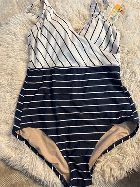 Striped Navy & White One-Piece Swimsuit